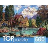 ПазлыTOPpuzzle 500 дет. Домик у озера в горах ХТП500-6819, (Рыжий кот)