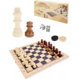 Настольная Игра Шахматы, нарды, шашки (3в1, поле 24*13*3см, дерево, в коробке, от 14 лет) AN02592/ИН-9466, (Рыжий кот)
