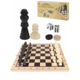 Настольная Игра Шахматы, нарды, шашки (3в1, поле 24*12*3см, дерево, пластик, в коробке) AN02589/ИН-9463, (Рыжий кот)