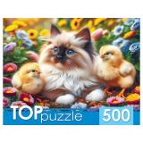 ПазлыTOPpuzzle 500 дет. Котенок и цыплята ХТП500-8744, (Рыжий кот)