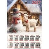 Календарь листовой 2027 А2 Со снеговиком (Символ года) (лак) 27162, (Келинс, 2026), Л