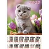 Календарь листовой 2027 А3 Котик с тюльпанами (лак) 3714, (Келинс, 2026), Л