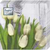 Салфетки бумажные Bouquet de Luxe. Белые тюльпаны (24*24см, 3-слоя, 25шт.) 25667, (ООО 